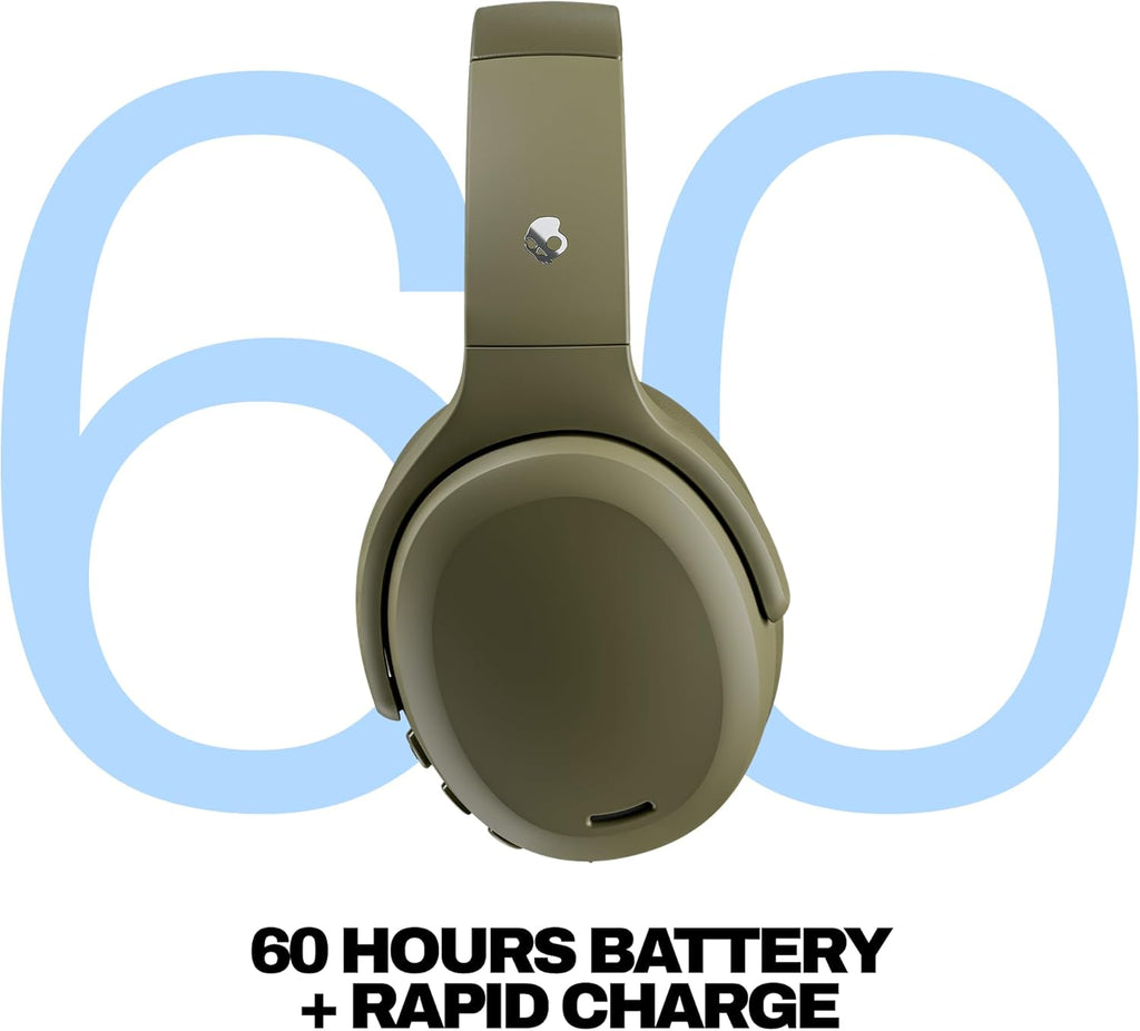 Skullcandy Crusher ANC 2 Wireless Over-Ear Bluetooth Headphones with Multi-Sensory Bass, Active Noise Cancelling, Up to 60 Hours Battery, Microphone for iPhone Android - Drab