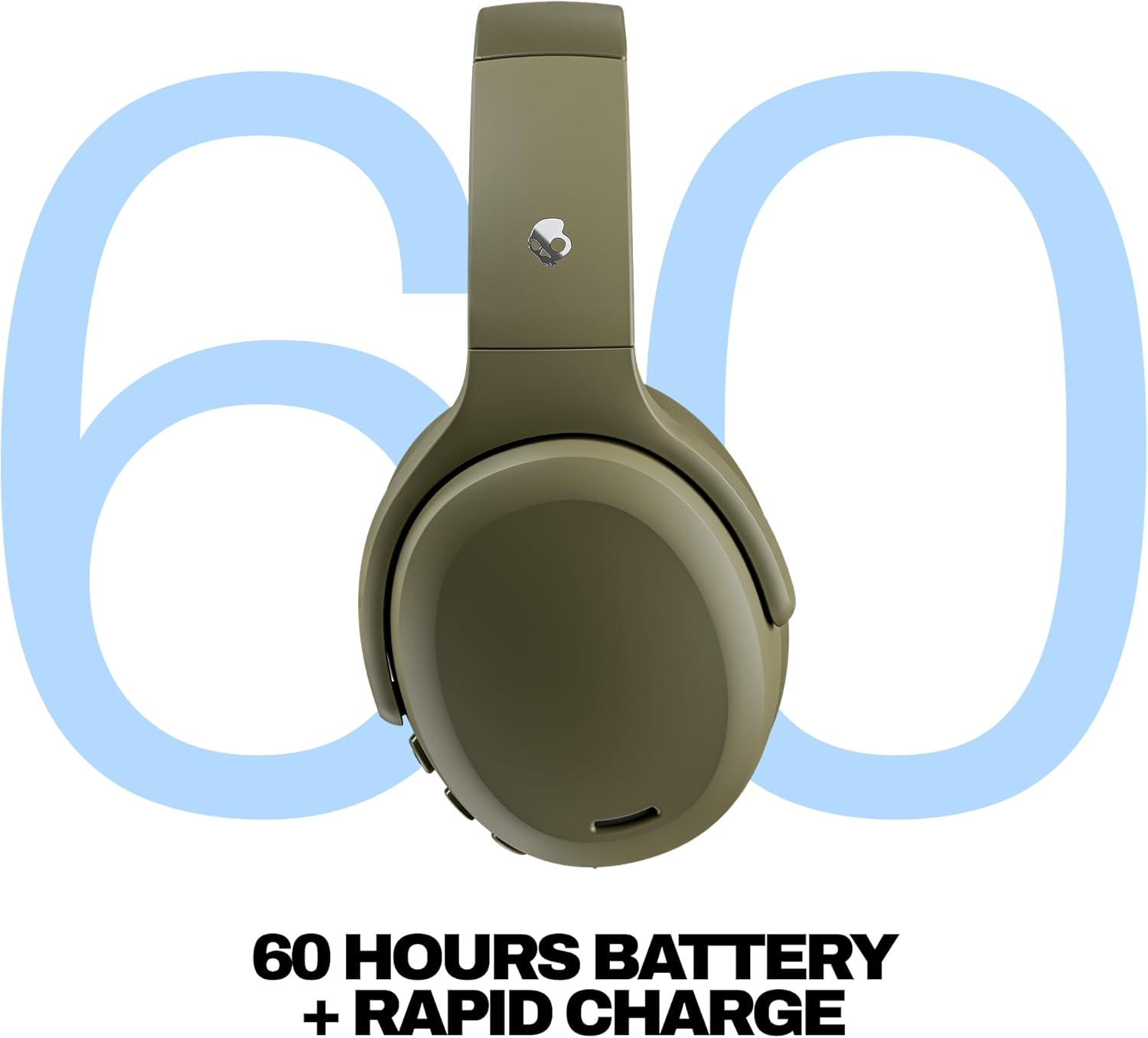 Skullcandy Crusher ANC 2 Wireless Over-Ear Bluetooth Headphones with Multi-Sensory Bass, Active Noise Cancelling, Up to 60 Hours Battery, Microphone for iPhone Android - Drab