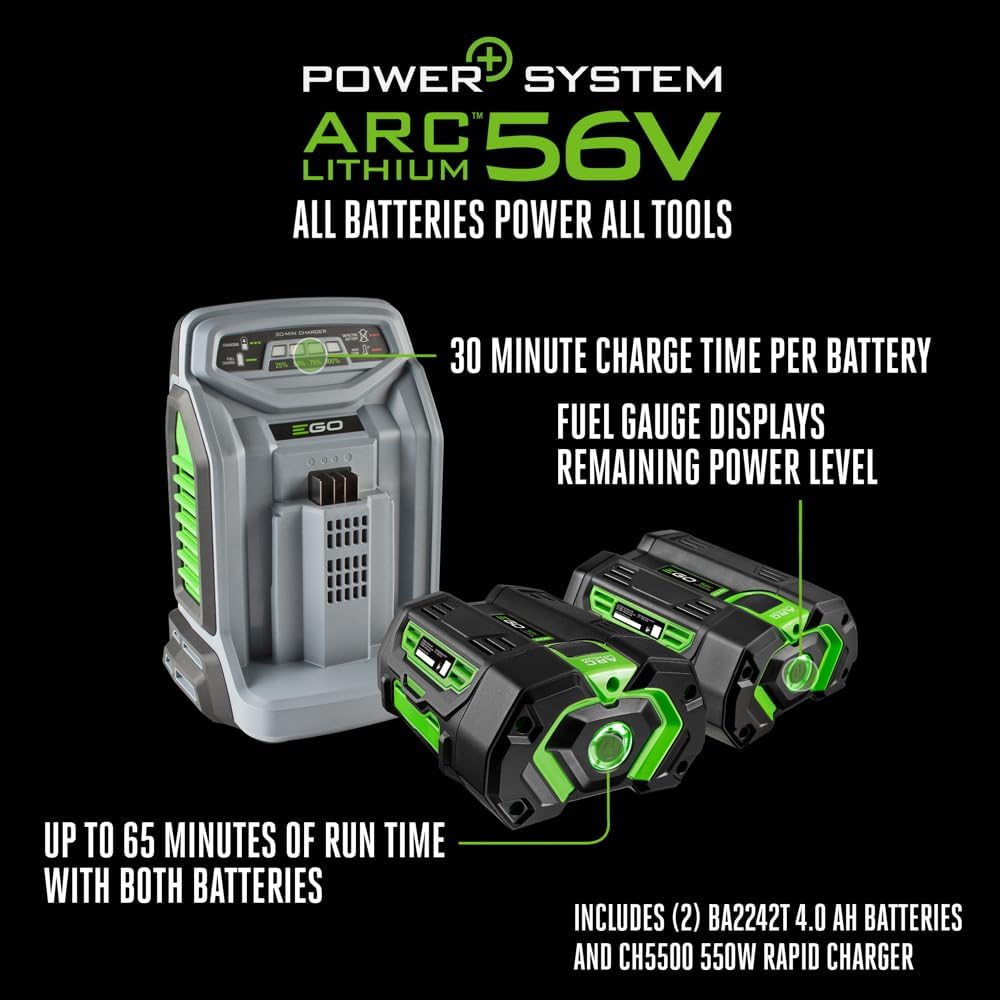 EGO Power+ Electric Lawn Mower, Self-Propelled Cordless with Touch Drive, Includes (2) 56V 4.0Ah Batteries and Rapid Charger – LM2122SP-2