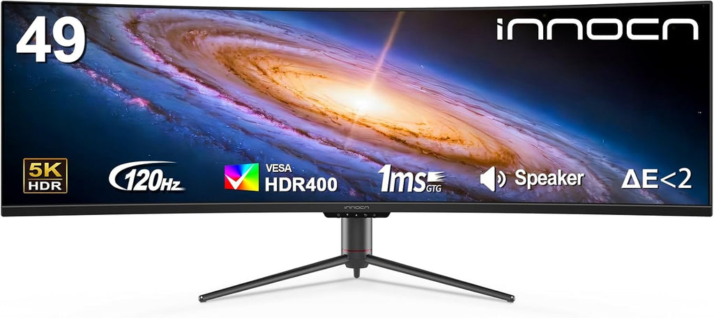 INNOCN 49' Curved Monitor Ultrawide Gaming 5K2K 120Hz 32:9 QHD 5120 x 1440P Computer Monitor, R1800, 99% sRGB, HDR400, USB Type C, DisplayPort, HDMI, Built-in Speakers, Height/Tilt Adjustable - 49C1R