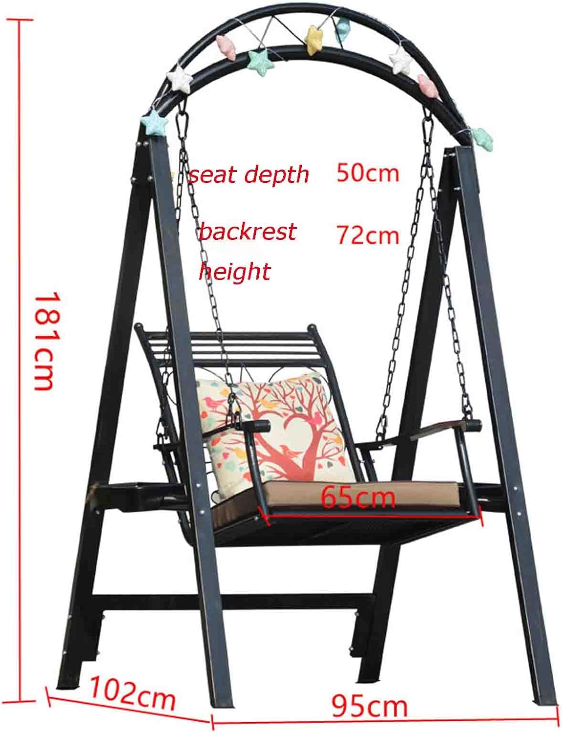Indoor Adult Rocking Chair Balcony Hanging Basket Hanging Chair Courtyard Garden Outdoor Single Wrought Iron Swing Chair Goos Gifts(Beige)