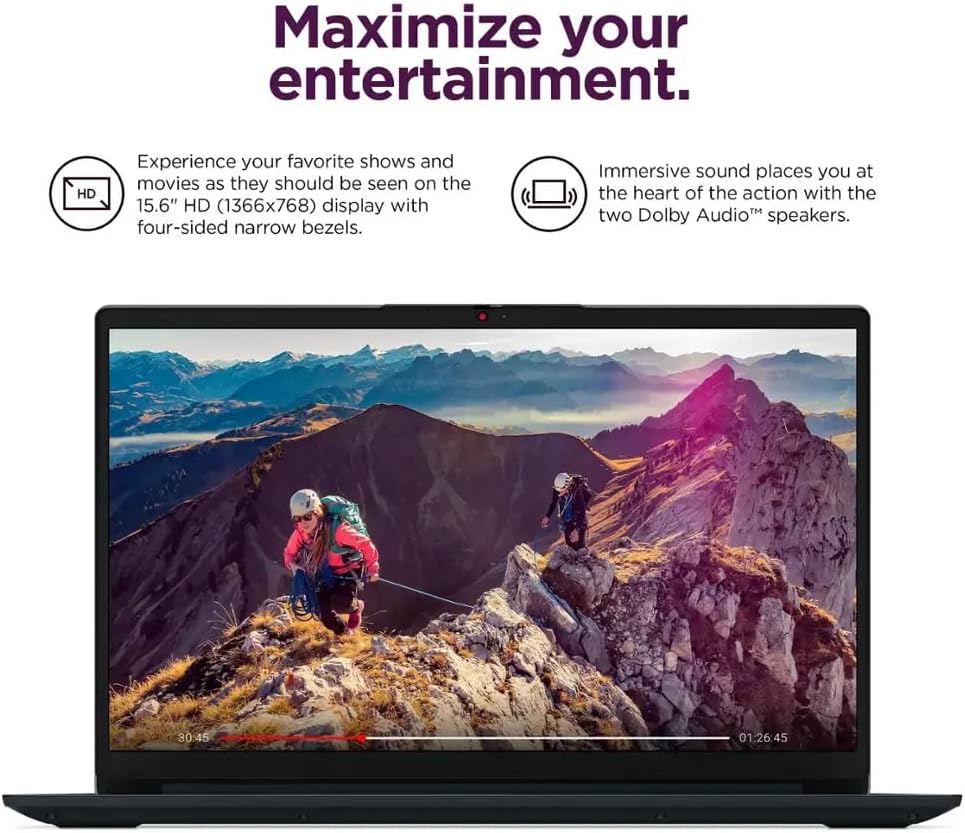 Lenovo Ideapad 1 15.6' HD Laptop, Intel Celeron N4500, 4GB DDR4, 128GB eMMC, W11HS, One-Year Microsoft Office 365, Abyss Blue, 82LX00D3US