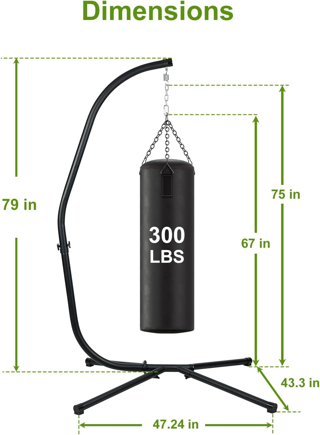 Hammock Chair Stand Only, Heavy Duty Steel C-Stand with Spring Hook, Max Load 300lbs, for Indoor, Outdoor, Black