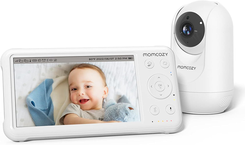 Momcozy Video Baby Monitor, 1080P 5' HD Baby Monitor with Camera & Wall Mount, Infrared Night Vision, 5000mAh Battery, 2-Way Audio, Temperature Sensor, Lullabies, 960ft Range, Ideal for New Moms, BM01