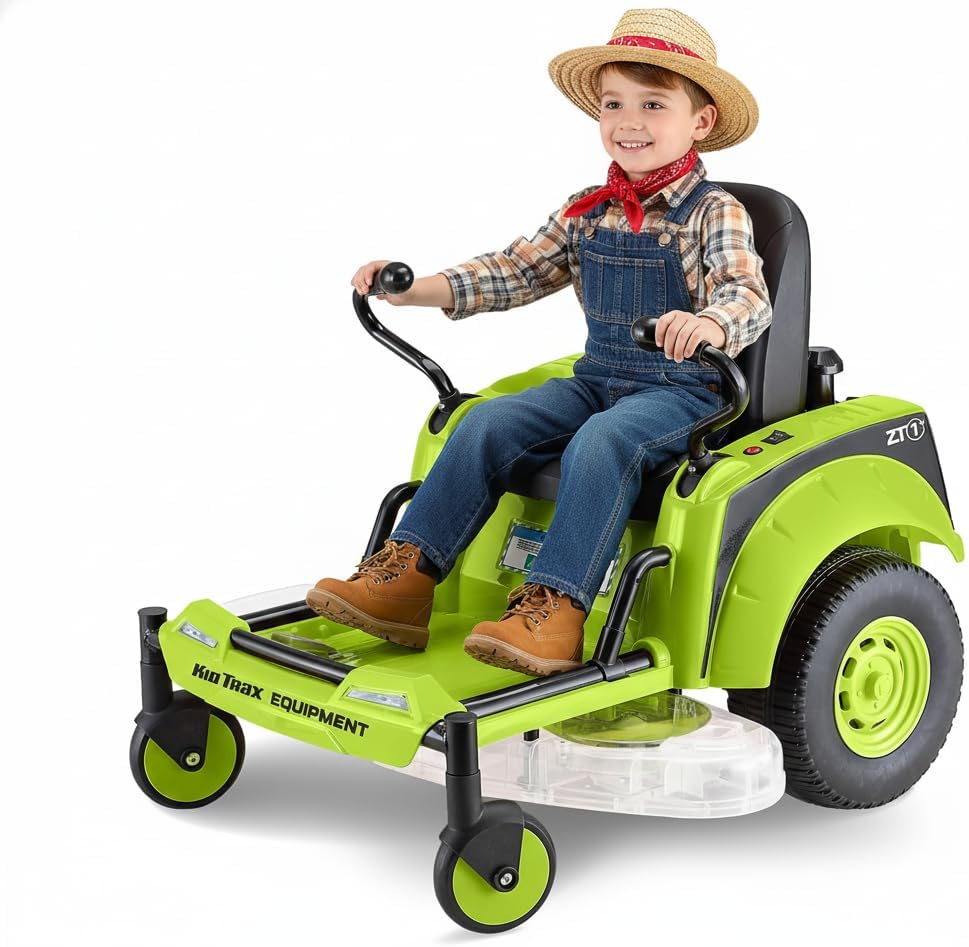 Kid Trax 12V Zero Turn Lawn Mower Toodler Toys - Ride on Toy, Outdoor Toys, Tractor Toy, Riding Mower, Ride On Tractor, Dual Handle, Twist and Turn, Speed to 3MPH, Max Weight of 77lbs, Age 3-7, Green