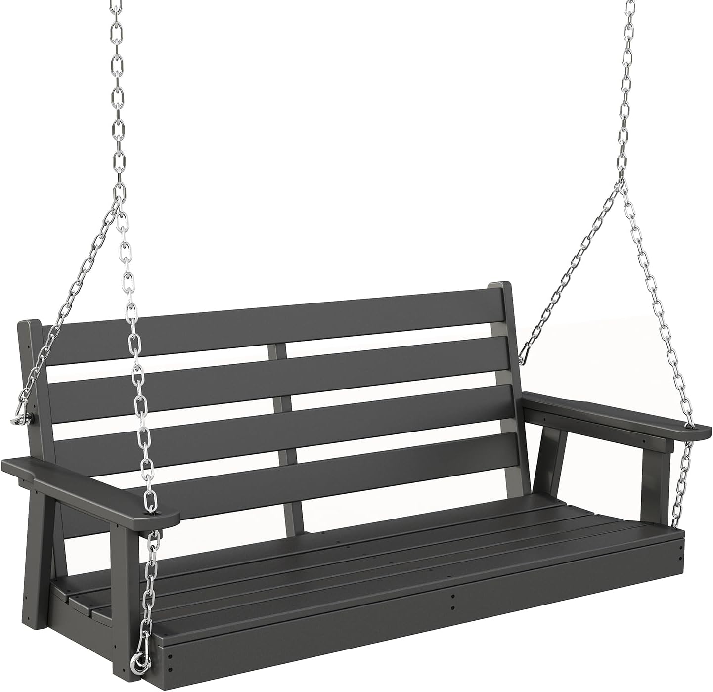 IVY&LANE Outdoor Porch Swing | HDPE Plastic | 2-Person | Hanging Bench Swings | Weatherproof | 4 Stainless Steel Chains | Black | for Outside Patio Garden Backyard Tree