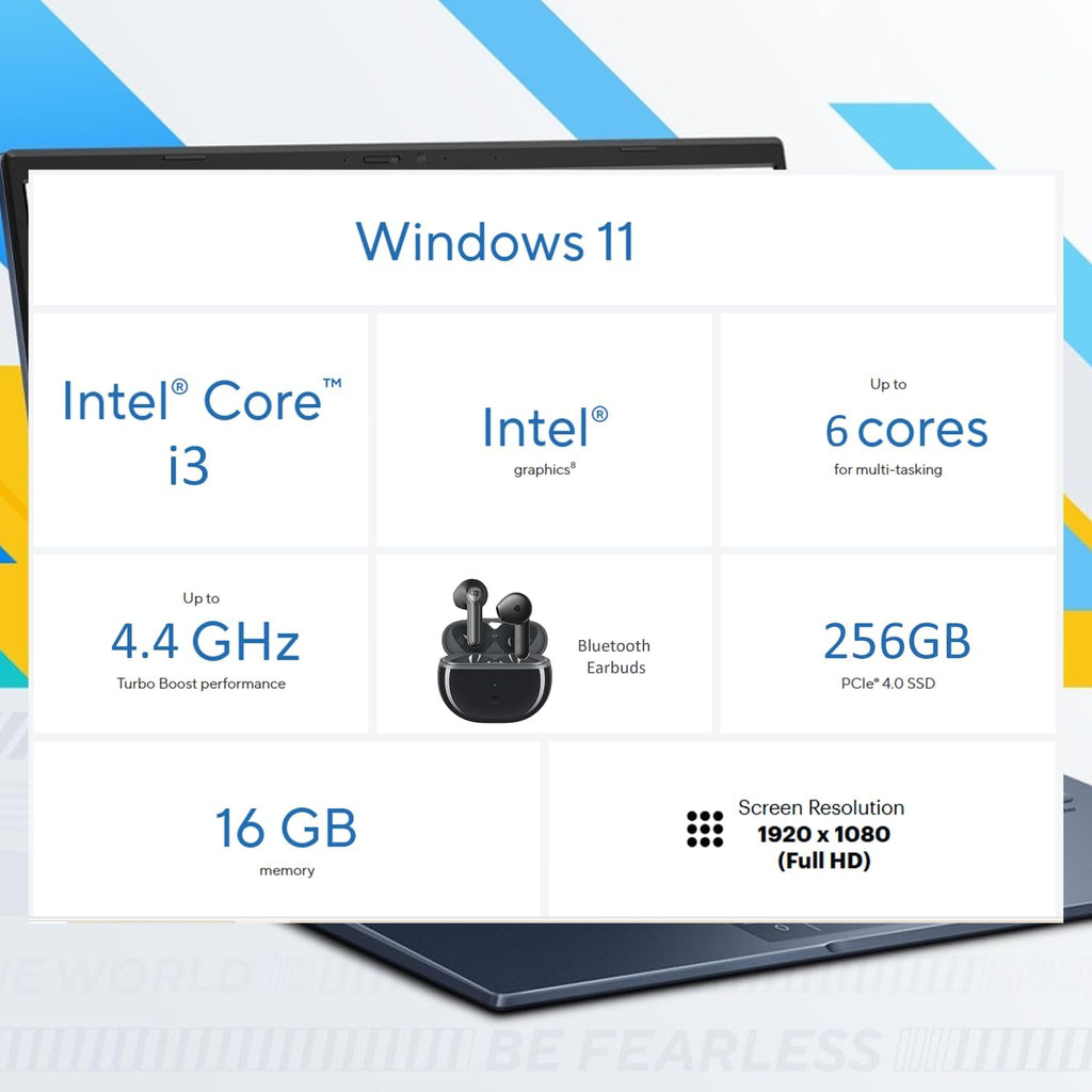 ASUS Vivobook 14 Inch Business Laptop | Intel 6-Core i3, 4.4GHz | Intel UHD Graphics | 8GB DDR4 RAM, 256GB SSD | FHD Anti-Glare IPS | WiFi 6 | 10HR Battery | Office 365 for the Web | Win 11