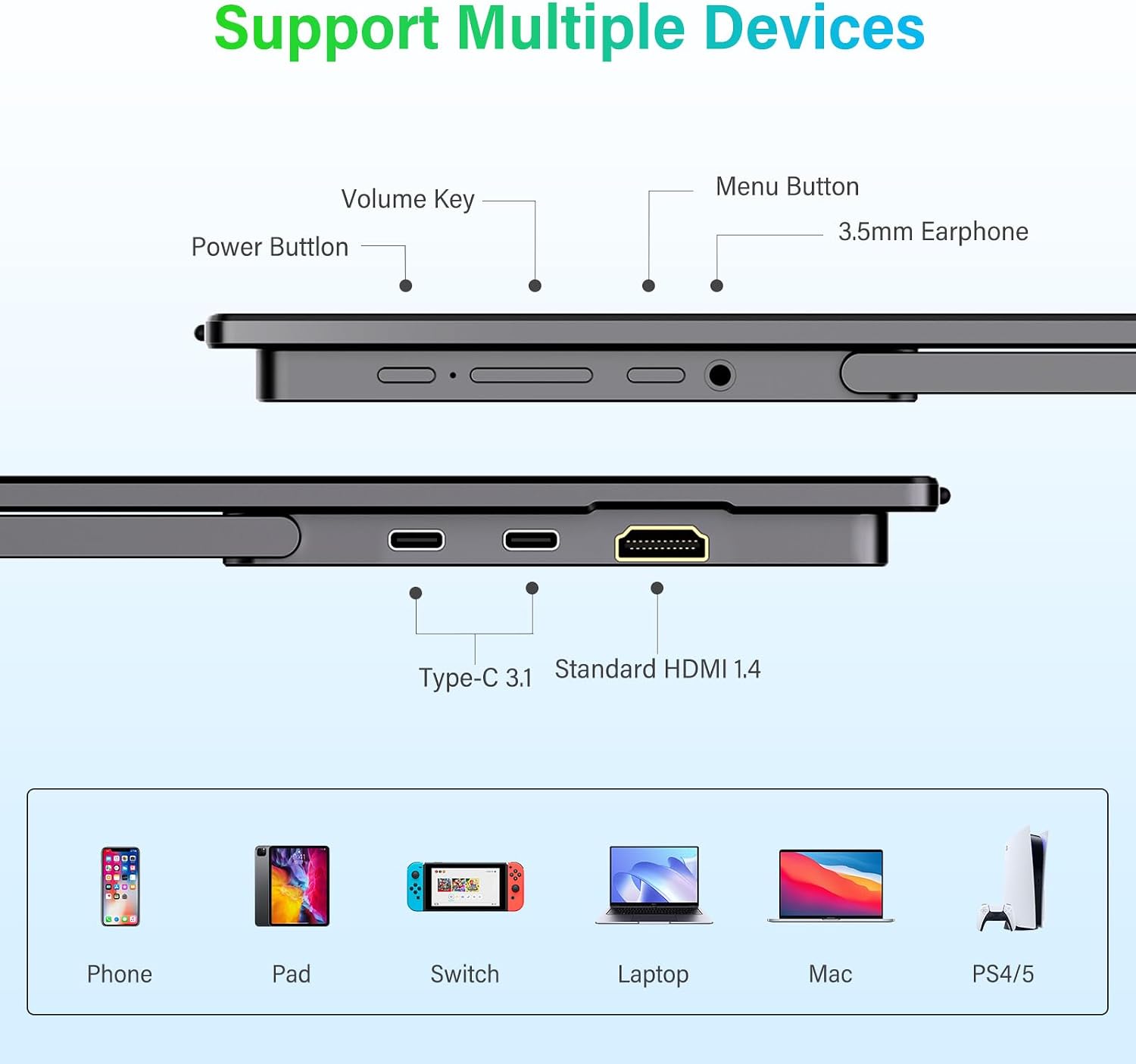 InnoView 2K Portable Monitor 15.6' QHD 100% sRGB, Built-in 180° Adjustable Stand Travel Monitor USB C Standard HDMI Ultra-Slim Portable Monitor for Laptop MacBook Phone PS Xbox Switch