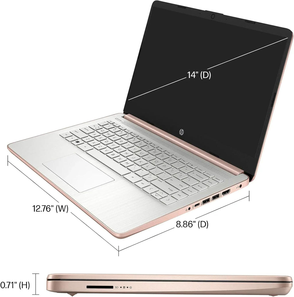 HP AI-Powered Laptop with Microsoft Office and 1TB Cloud Storage Included for 1-Year| 14' HD PC| 16GB RAM| 128GB SSD & 512GB Card & 128GB Portable SSD| Intel 4-Core CPU| Wecam| Windows 11| LE Bundle