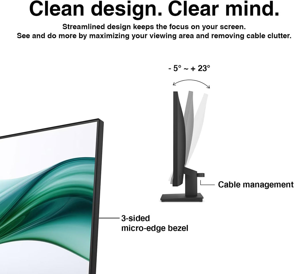 HP 24' FHD VA Monitor with 5 ms Response Time, Anti-Glare, Flicker Free, VESA Mount (100x100mm), HDMI, VGA & Dockztorm USB Port Expander, Black Color (2025 Latest Model)