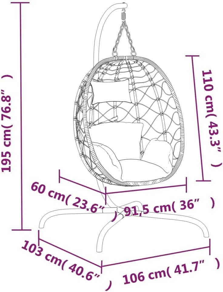 vidaXL Hanging Egg Chair Anthracite Poly Rattan, Powder-Coated Steel