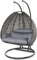 Island Gale® Luxury 2 Person Outdoor, Patio, Hanging Wicker Swing Chair (X-Large-Plus, Charcoal Rattan/Charcoal Cushion)