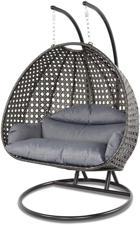 Island Gale® Luxury 2 Person Outdoor, Patio, Hanging Wicker Swing Chair (X-Large-Plus, Charcoal Rattan/Charcoal Cushion)