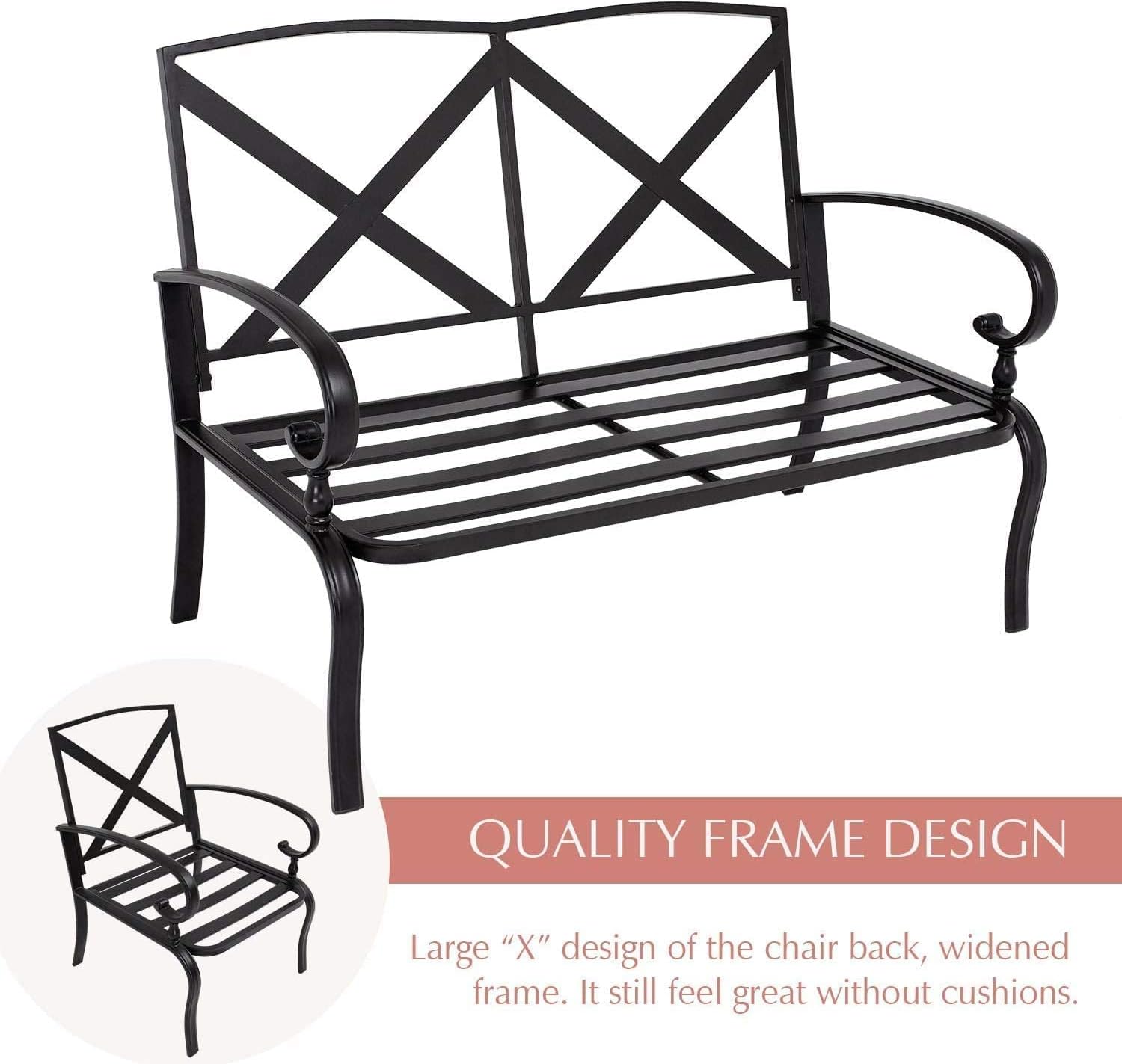 Outdoor Furniture Patio Conversation Set Loveseat, 2 Chairs, Coffee Table with Cushion, Lawn Front Porch Garden, Metal Chair Set Wrought Iron Look (Peacock Blue)