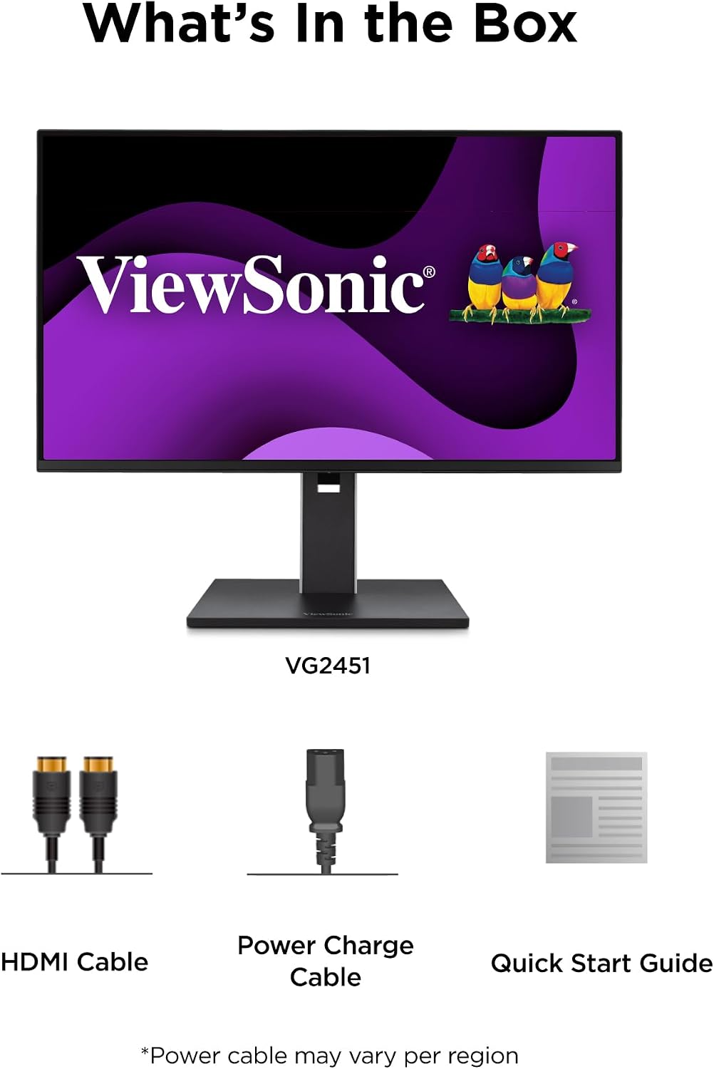 ViewSonic VG2451 24 Inch 1080p Monitor, IPS Display with 100Hz for Smooth Home and Office Productivity, Full Ergonomic Adjustability, 4-Port USB Hub, HDMI, DisplayPort, and USB-C Inputs
