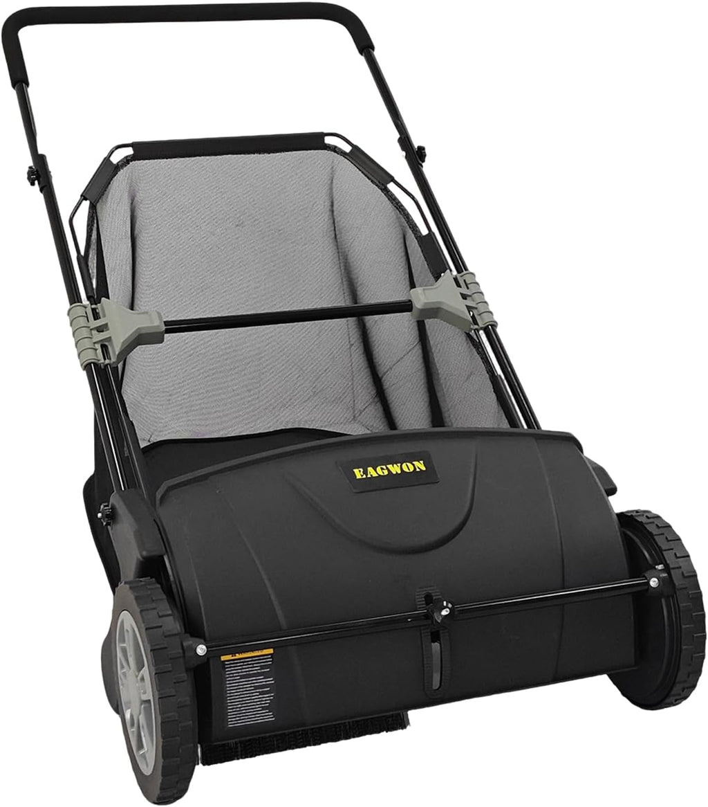 Push Lawn Sweeper, 21-Inch Width, 3.5 Cu. Ft. Hopper Capacity, 4 Spinning Brushes, Adjustable Height, Durable Steel Frame with Rubber Wheels, Black