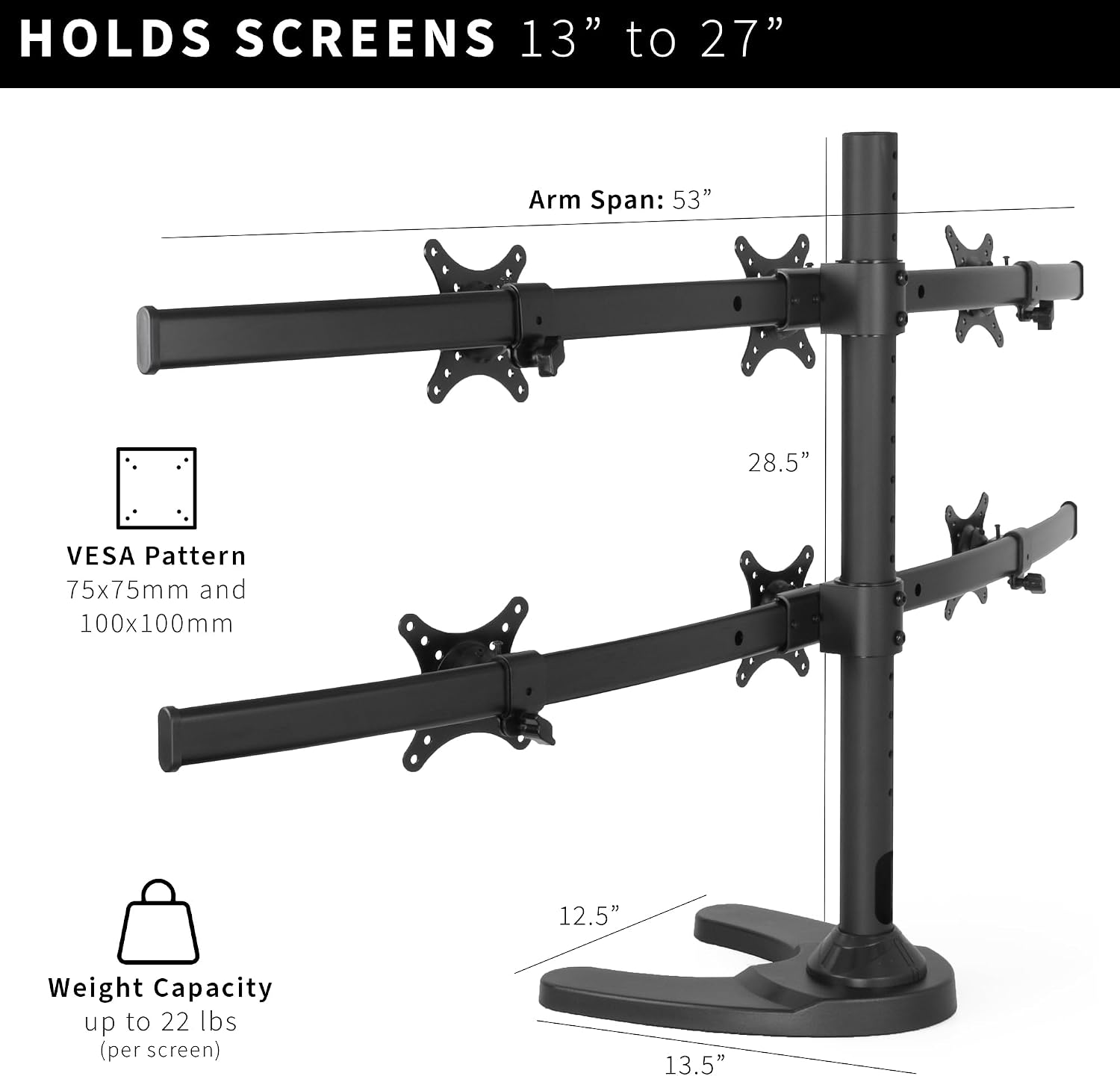 VIVO Hex LCD Monitor Height Adjustable 6 Screen Desk Mount Stand for up to 27 inch Screens, STAND-V006F