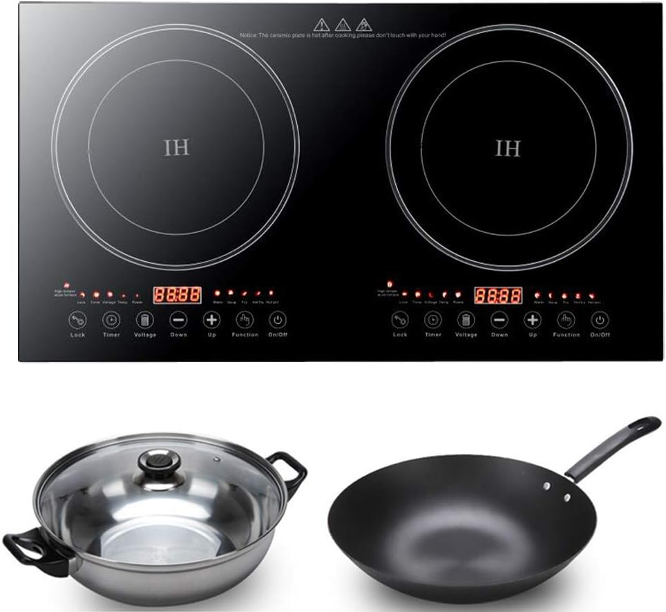 110V 2400W Portable Induction Cooktop Electric Dual Induction Cooker Cooktop Digital Ceramic Black Crystal Panel Countertop Double Burner (1200W Induction cooker+1200W Induction cooker)