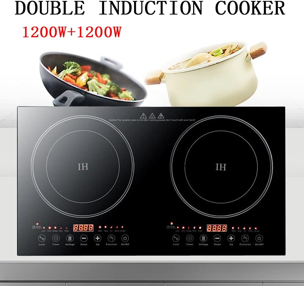 110V 2400W Portable Induction Cooktop Electric Dual Induction Cooker Cooktop Digital Ceramic Black Crystal Panel Countertop Double Burner (1200W Induction cooker+1200W Induction cooker)