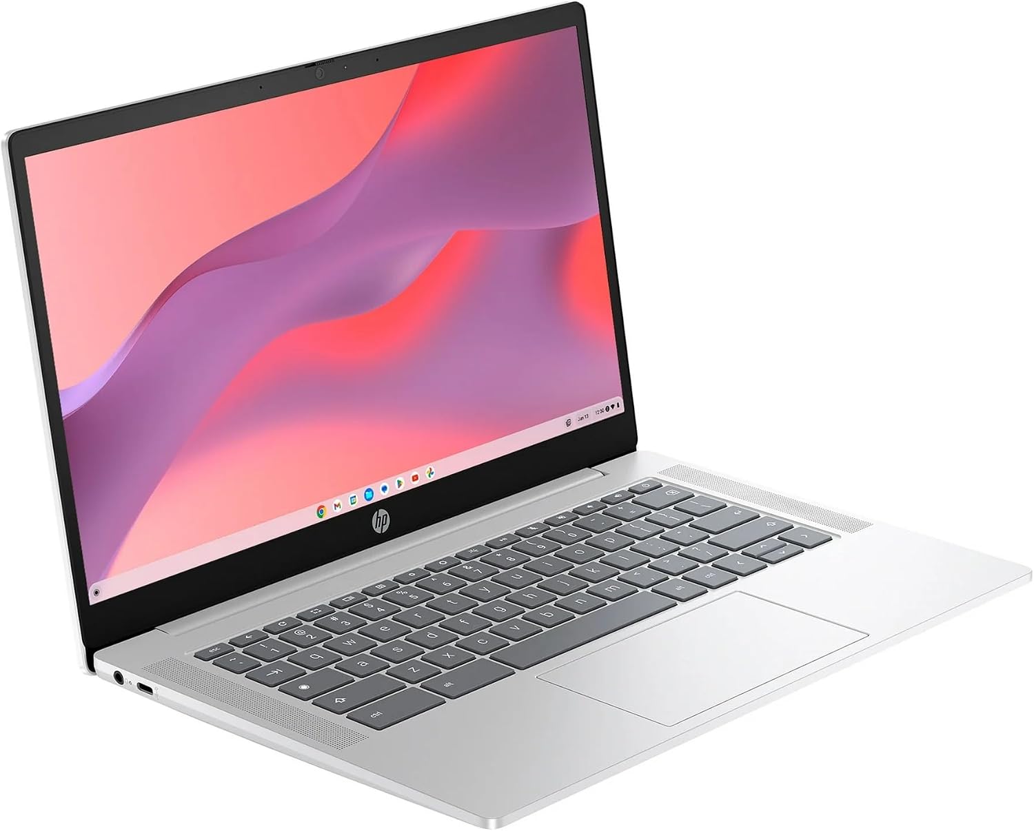 HP 14a Chromebook in Sparkly White 14in HD Intel Quad Core up to 3.7Ghz 4GB DDR5 128GB Storage WiFi Webcam 4K Grahics Chrome OS (14a-nf – Renewed)