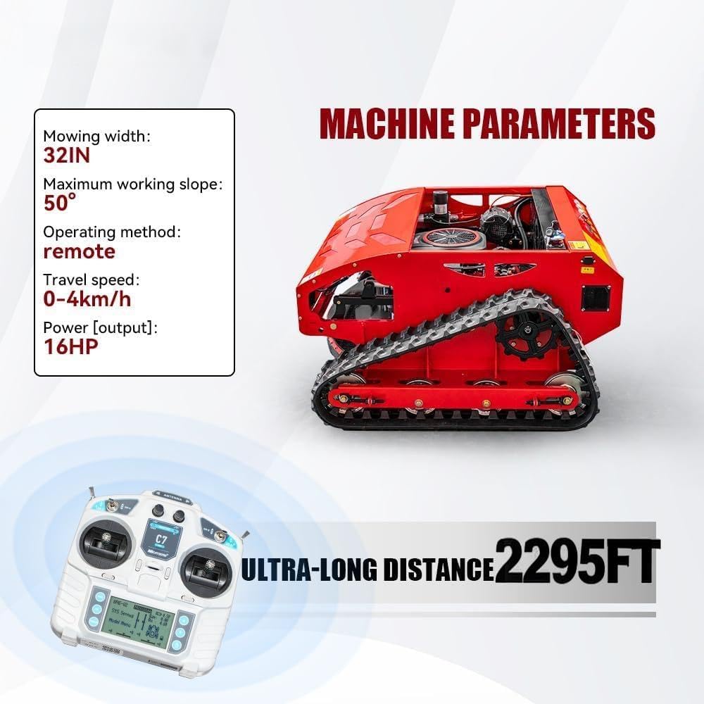 All-Terrain Remote-Controlled Lawnmower with a 31.5-Inch Mowing Width, Powerful 16hp Engine, and Brushless Motor Suitable for Mowing Medium to Large Lawns(SKD-452-80L)