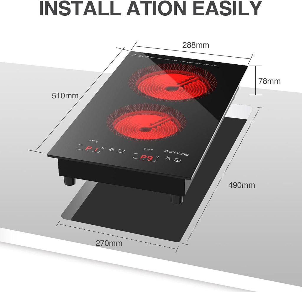 ANHANE 12' Electric Induction Cooktop - 2 Burner 110V Stove Top - Infrared Heating, Built-in Double Burner Cooktop with 20 Temperature Settings, Compatible with All Cookware
