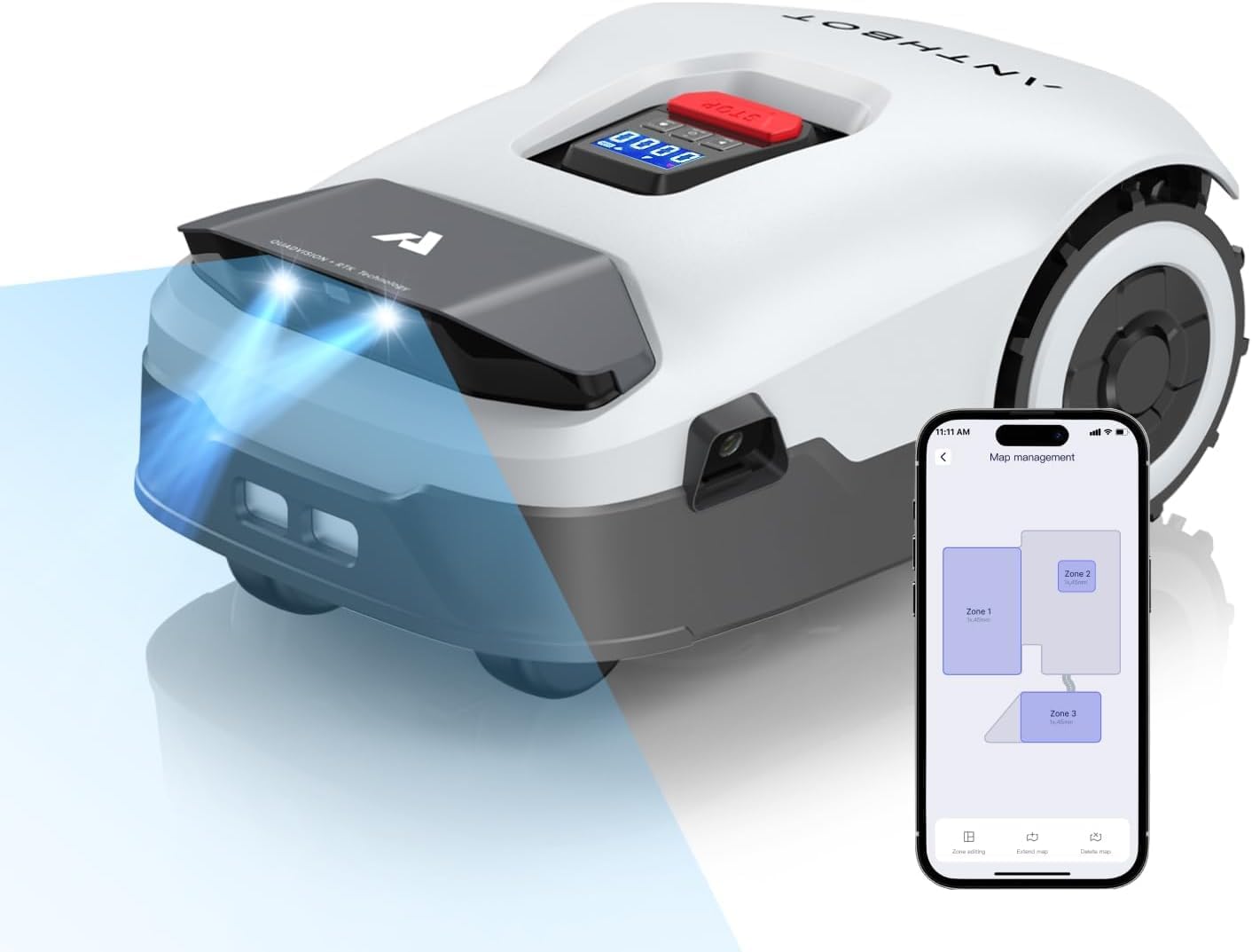 ANTHBOT Genie1000 Robot Lawn Mower - NO Wire, Full Band RTK+4-Eye Vision Robotic Lawnmower for 1/2 Acre, Auto Mapping, Multi-Zone Management, Accurate Obstacle Avoidance, Intelligent Path Planning