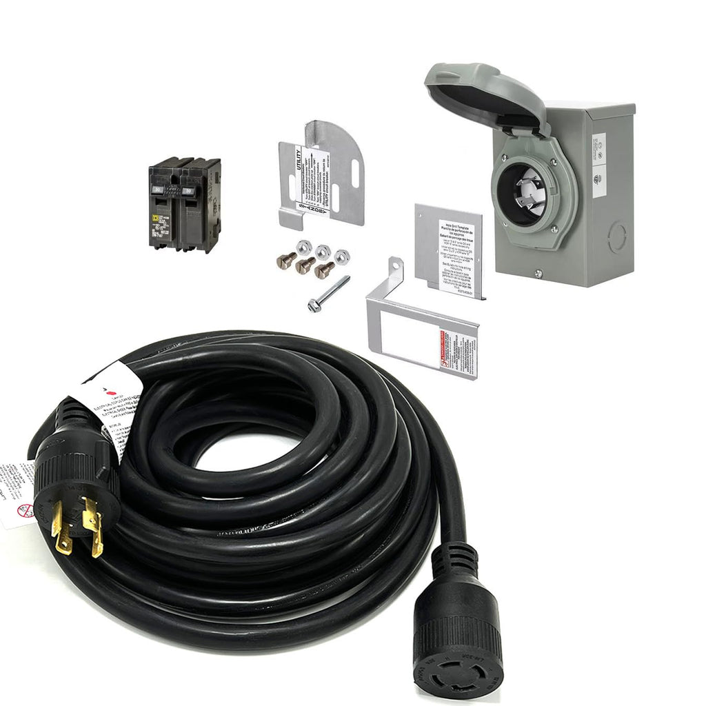 30 Amp Generator to House Hook-up Kit for Square D Homeline 150/200/225 Amp Load Center, Including Generator Cord,Power Inlet Box,Panel Interlock Kit and Circuit Breaker (25 Ft Gen Cord)