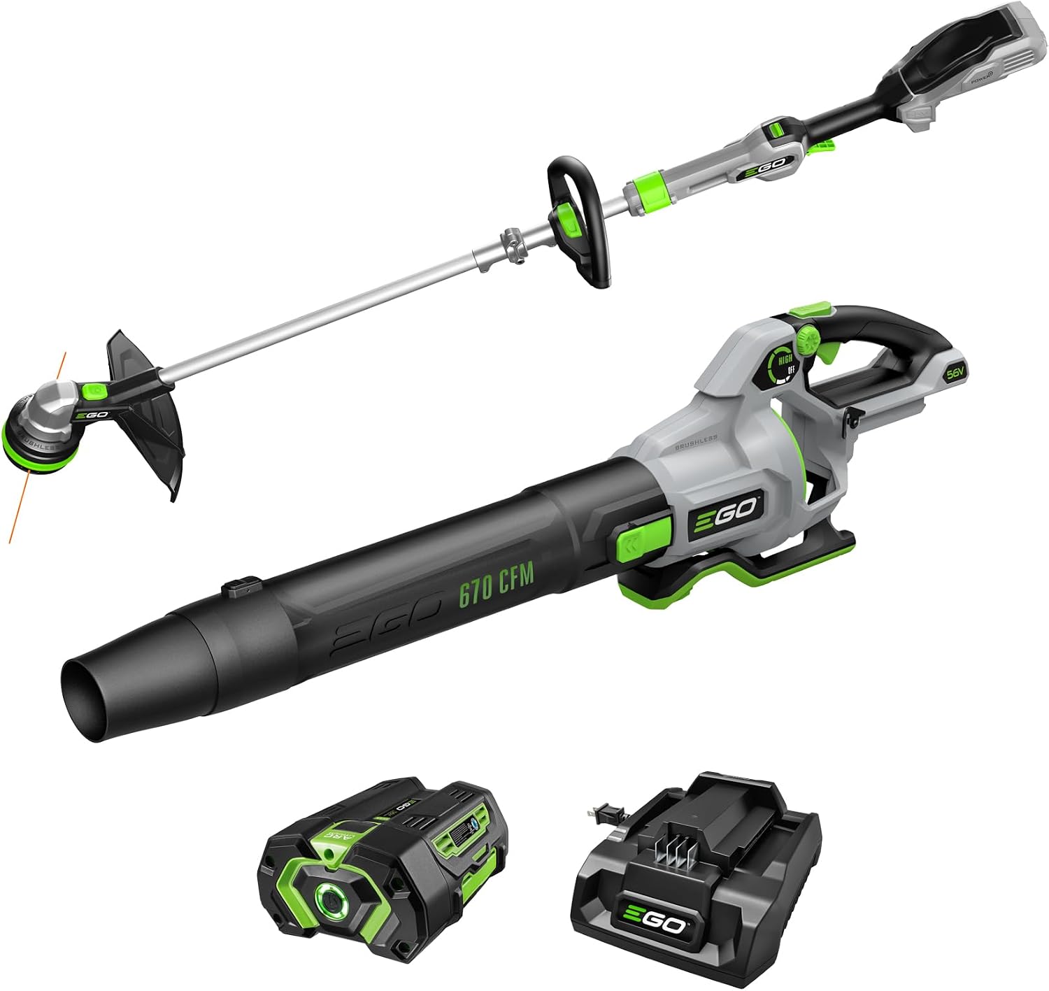 EGO POWER+ Combo, Cordless Trimmer and Blower, 15' Trimmer for Weeds and Grass with POWERLOAD and Cordless Electric 670 CFM Blower, Includes 56V 4.0Ah Battery and Charger - ST6703LB