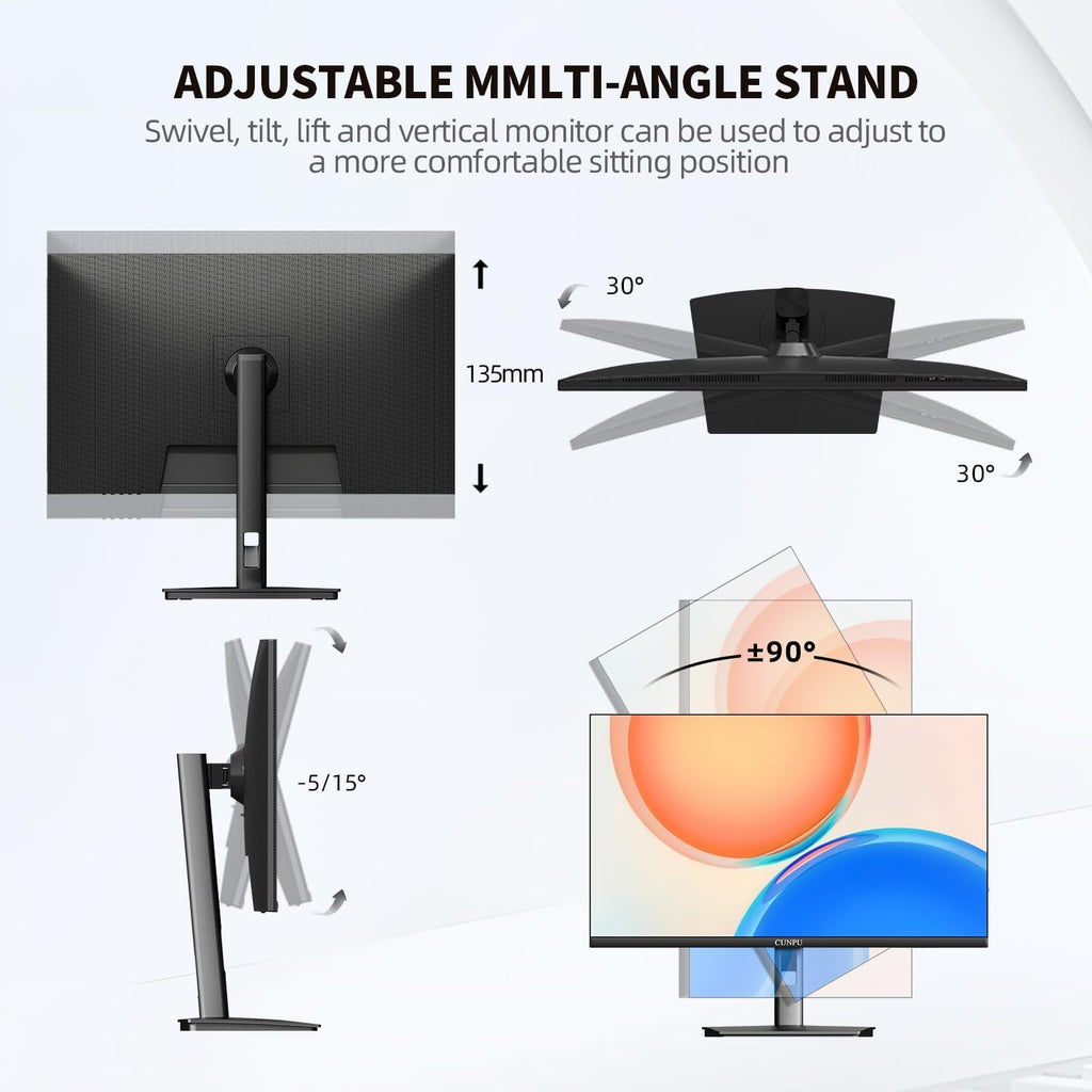 CUNPU 24 Inch 4K UHD IPS Monitor, 185PPI, ΔE < 2, 100% DCI-P3, 1.07B+ Colors, Height Vertical Adjustable Stand, Built-in Dual Speakers, VESA – for Photo Editing, Office Work & Home Entertainment