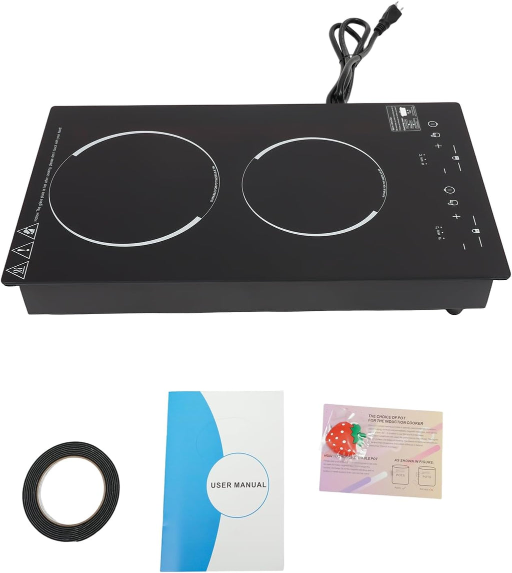 2300W Double Burners Induction Cooktop,Portable Electric Stove with US Plug, Touch Control,Safety Lock, 9 Gears Firepower Countertop Induction Cooker for Kitchen Camping RV (Double Burners B)