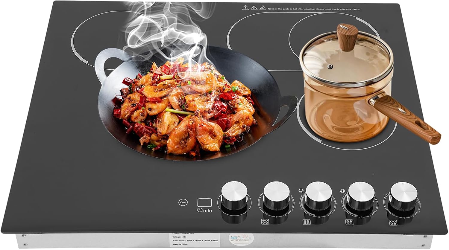4 Burner Electric Cooktop, 23 Inch Portable Stove Cooktop with LED Display, 110V Electric Stove Top Firepower Gears Adjustable for Kitchen Hotel Restaurant (No Plug)
