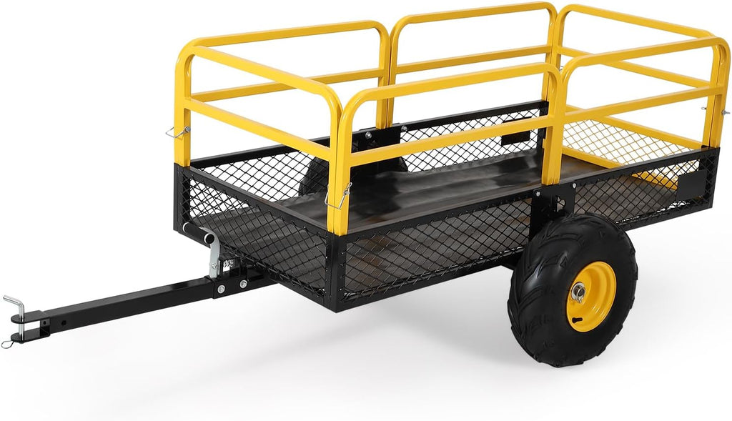 Garvee ATV UTV Trailer Tow Behind Dump Cart, 1600Lbs 22 Cubic Feet, Heavy Duty Yard Garden Trailer Pull Behind Dump Trailer for Lawn Mower Tractor