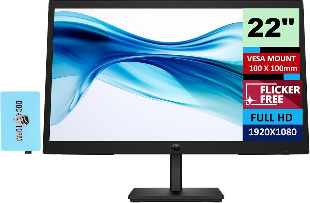HP Series 3 Pro 21.45 Inch FHD Monitor Bundle with Docztorm Dock, 21.45' FHD IPS (1920x1080) 100Hz Display, VESA Mount (100x100mm), Home & Business, 9U5A2AA#ABA