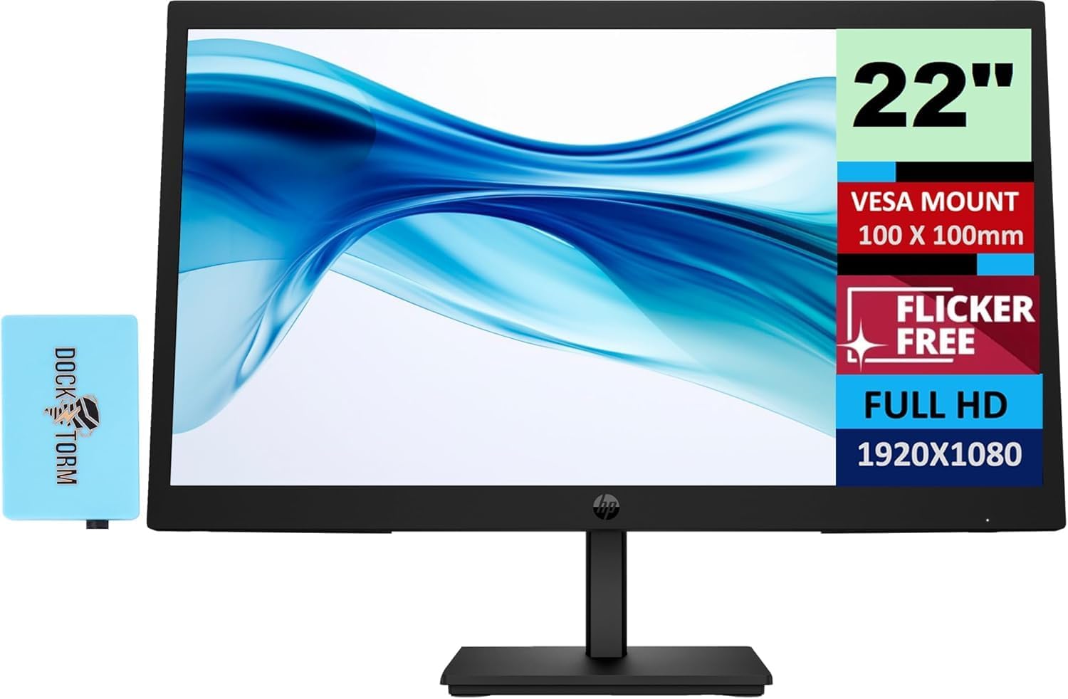 HP Series 3 Pro 21.45 Inch FHD Monitor Bundle with Docztorm Dock, 21.45' FHD IPS (1920x1080) 100Hz Display, VESA Mount (100x100mm), Home & Business, 9U5A2AA#ABA