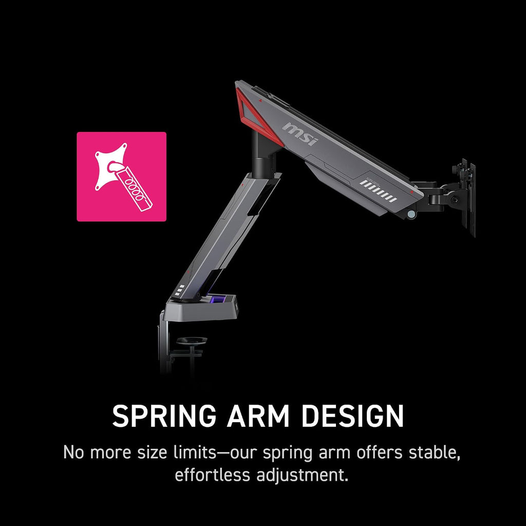 MSI MPG MT161DR - Premium RGB Dual Monitor Stand Arms, 17-38' Support, VESA Compatible, Adjustable Spring Assisted Mount, 35.2 lbs per Screen Capacity, Clamp & Grommet, Quick Release Plate - Black