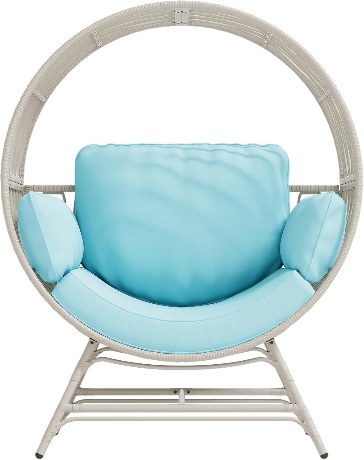 Fancyango Egg Chair Outdoor Indoor, Oversized Rattan Chair with Thicken Cushion, 350LBS Capacity Wicker Patio Lounge Chair, Basket Chair for Living Room Balcony Porch Backyard, Blue