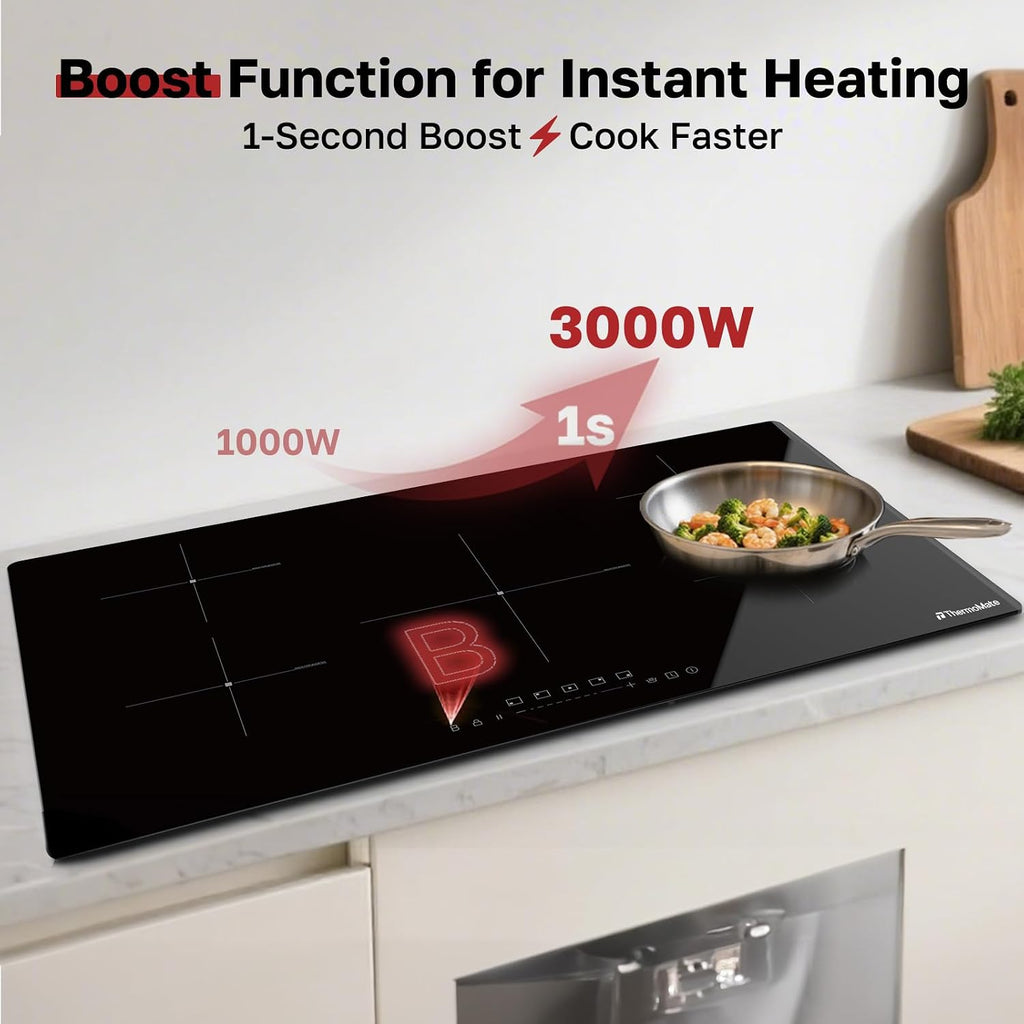 ThermoMate 36 Inch Induction Hob Electric Cooktop, 9800W Built in Induction Stove Top with 5 Boost Burners, 9 Heating Levels, Timer & Child Safety Lock, Sensor Touch Control, 240V