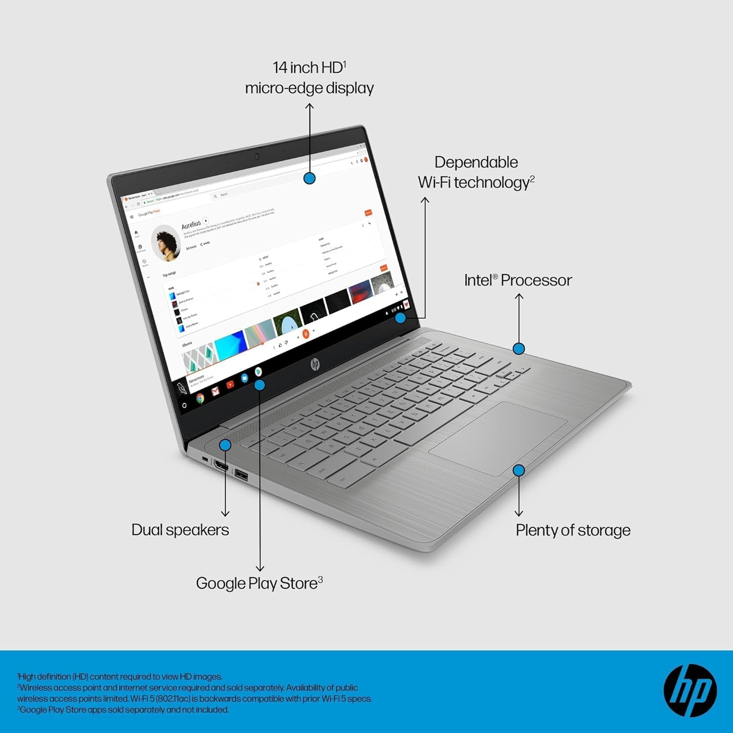 HP Chromebook 14 Laptop (14' Anti-glare, Intel 4-Core Celeron N4120, 4GB RAM, 128GB Storage (64GB+64GB SD)) for Home & Student, Lightweight, 14-Hr Battery Life, Webcam, Wi-Fi, IST HUB, Chrome OS, Grey