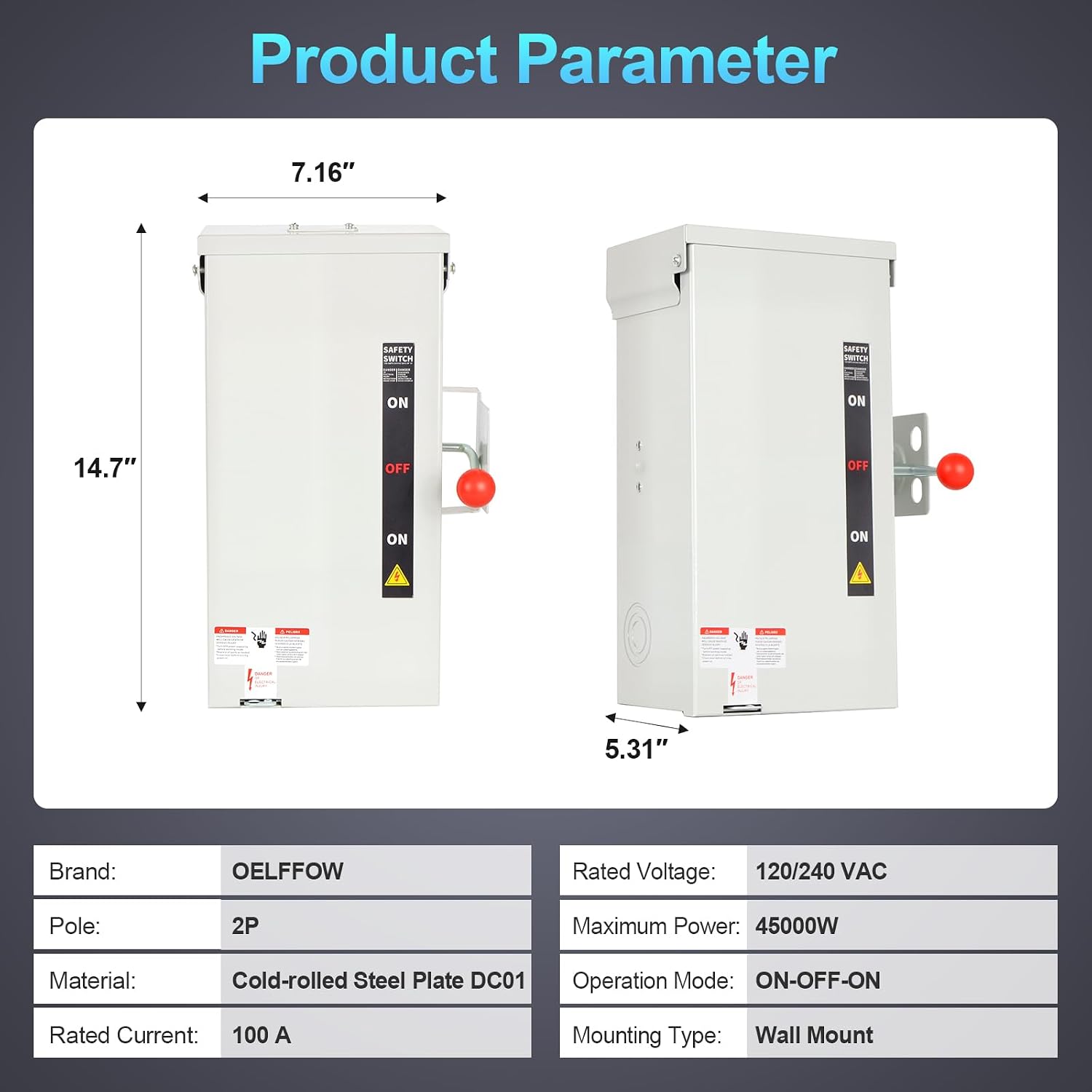 100A Generator Transfer Switch, 12000/24000/45000W General-Duty Double-Throw Safety Switch, 120/240/450V Manual Transfer Switch with Arc Extinguishing Cover, NEMA 3R Standards for Indoor/Outdoor Use