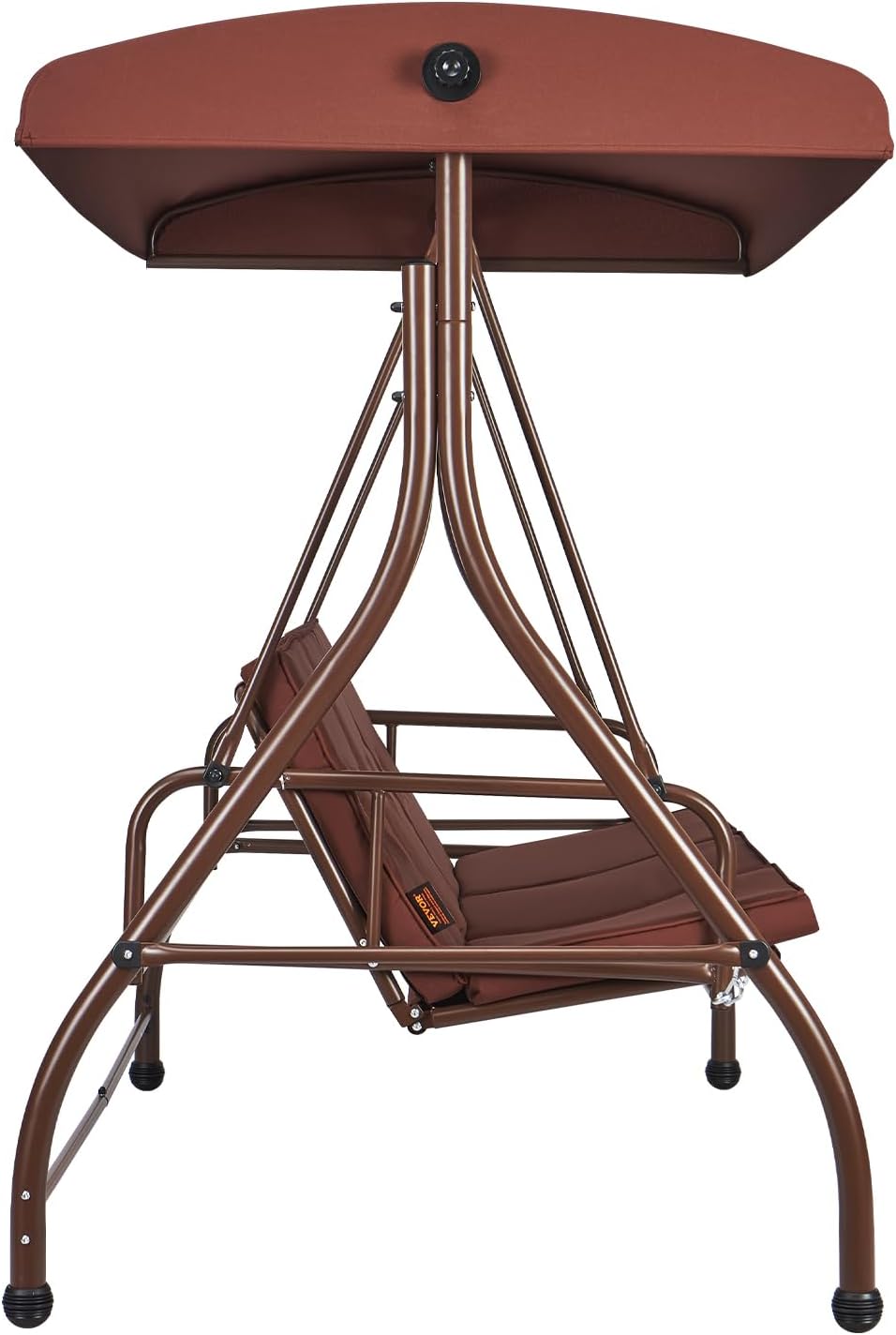 VEVOR 3-Seat Patio Swing Chair, Converting Canopy Swing, Outdoor Patio Porch with Adjustable Canopy, Removable Thick Cushion and Alloy Steel Frame, for Balcony, Backyard, Poolside, Brown