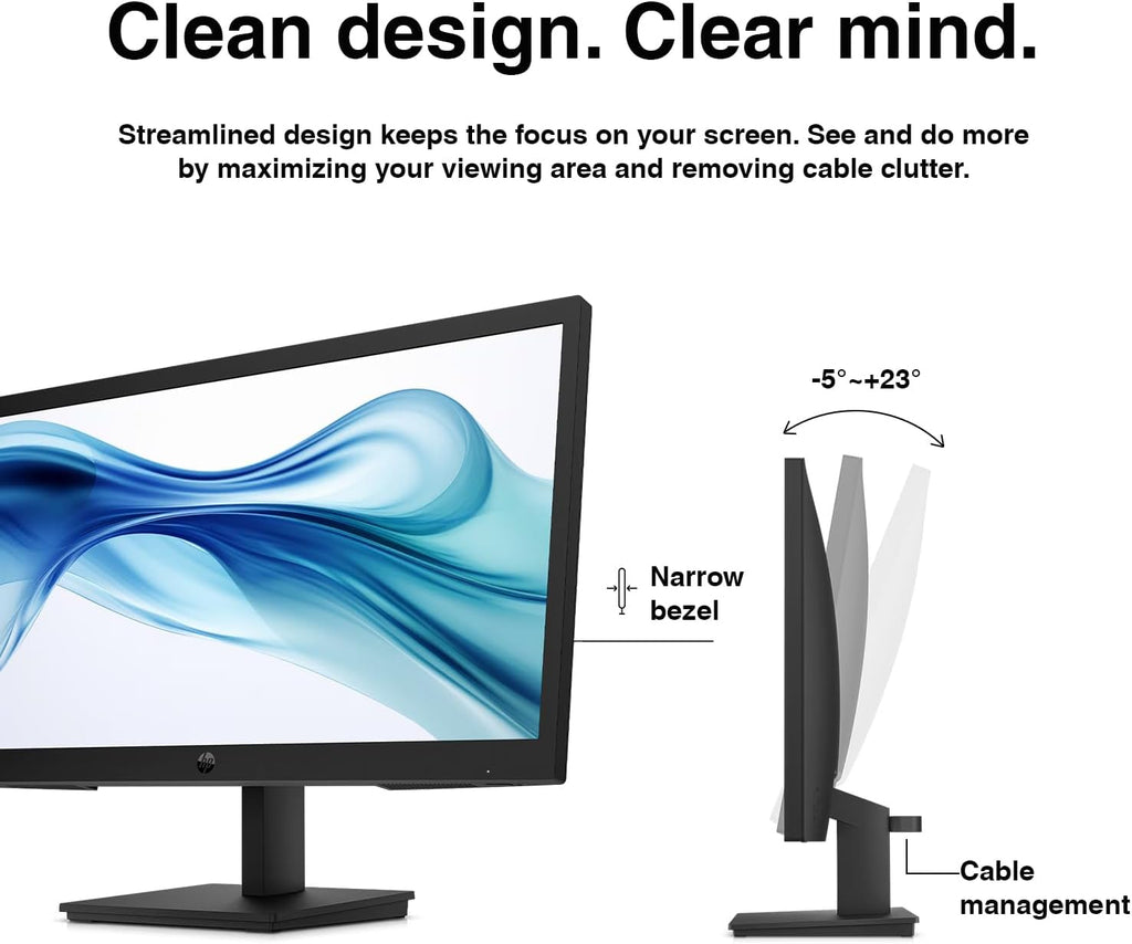 HP 22' FHD VA Monitor with 5 ms Response Time, Anti-Glare, Flicker Free, VESA Mount (100x100mm), HDMI, VGA & Dockztorm USB Port Expander, Black Color (2026 Latest Model)
