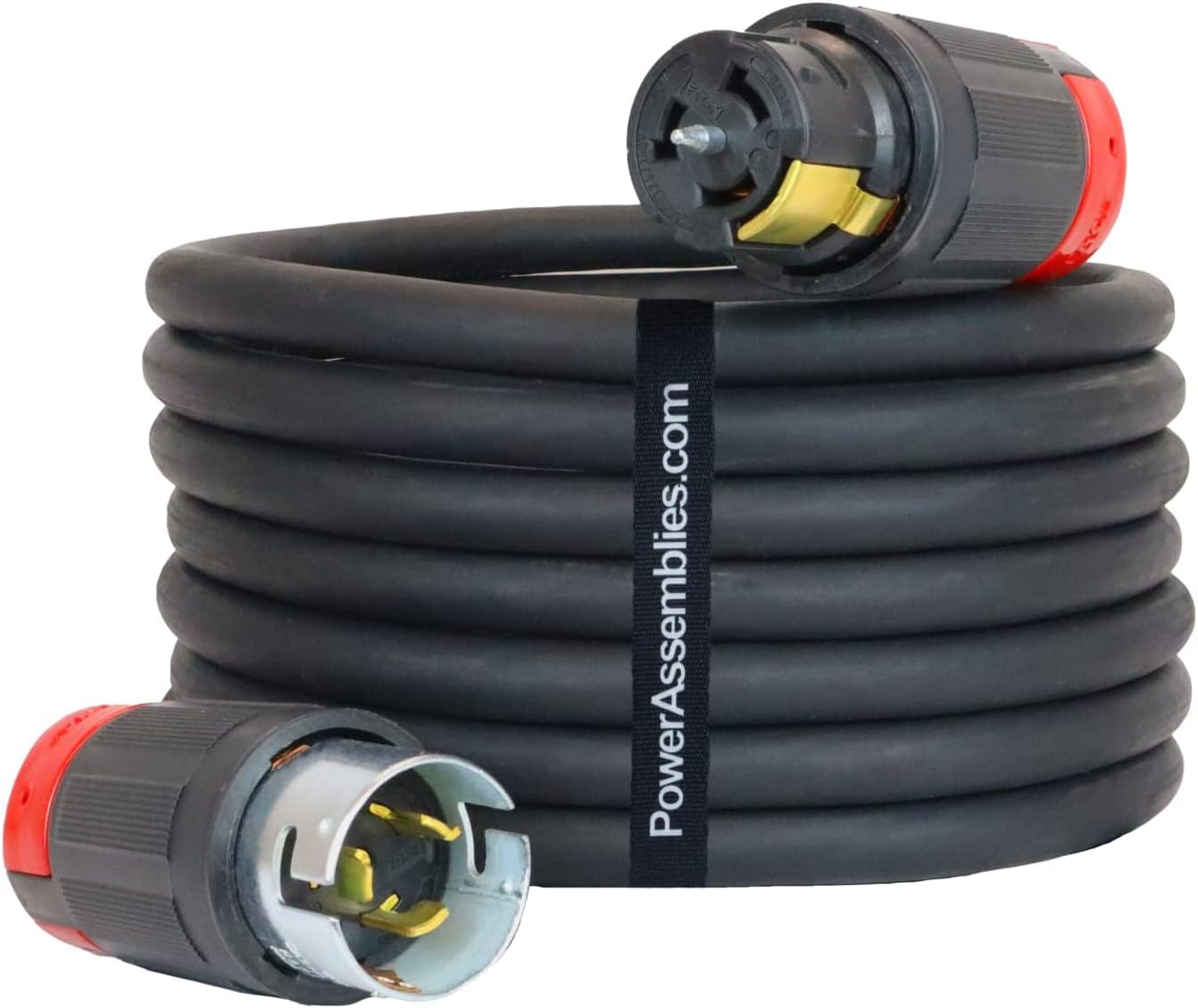 Spider Box Twist-Lock Generator Power Extension Cord, 50 Amp, 125/250V, SOOW Cable Type, Gauge 6/4, Professional-Grade California Standard Locking Extensions, 125' Long, Black