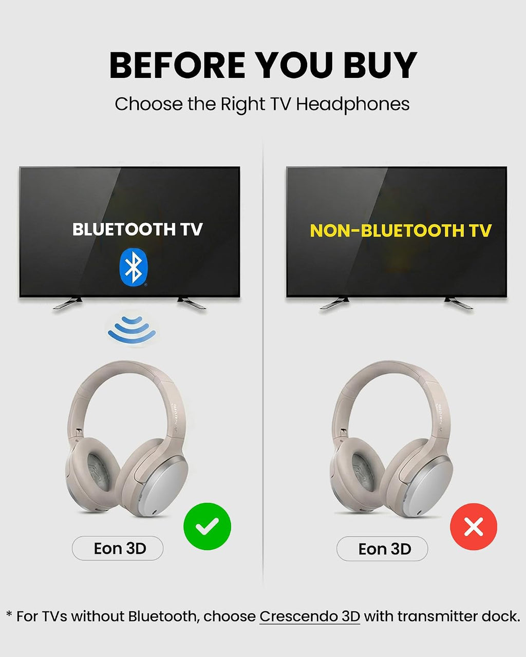 Avantree Eon 3D – 7.1 Virtual Surround Sound Wireless Over-Ear Headphones, Cinematic Audio for Movies & Shows, 60H Playtime, Replaceable Battery, for Bluetooth Enabled Smart TVs and Mobile Devices
