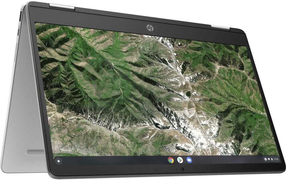 Laptop HP X360 14a Chromebook 14in HD Touchscreen Intel Celeron 4GB DDR4 64GB eMMC WiFi Webcam Stereo Speakers Bluetooth 4.2 Chrome Silver Color (Renewed)