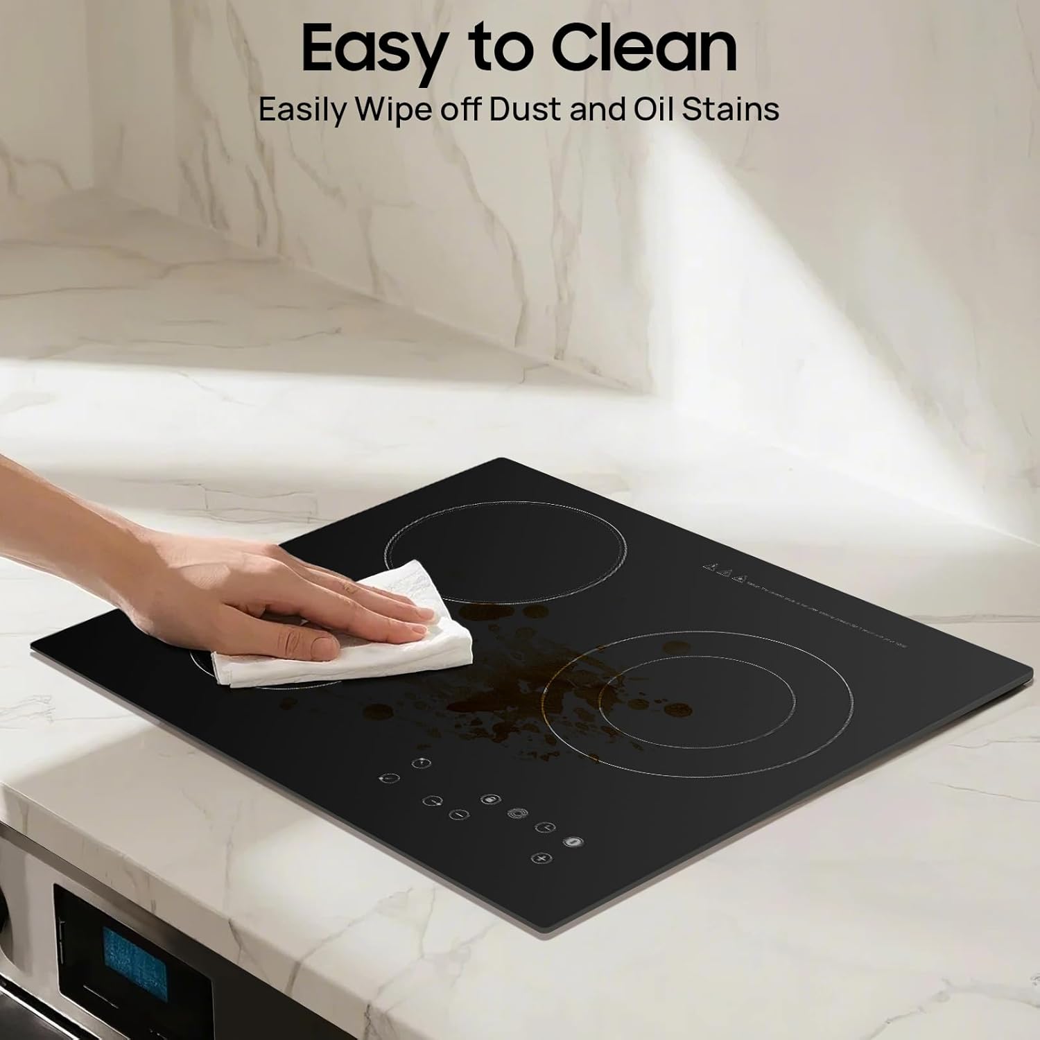 2600W 110V Electric Cooktop 3 Burner, 23 Inch Portable Built-In Countertop Ceramic Stove Top Built-in Cooktop Sensor Touch Control with Safety Lock & Timer 9 Power Levels (NO PLUG)