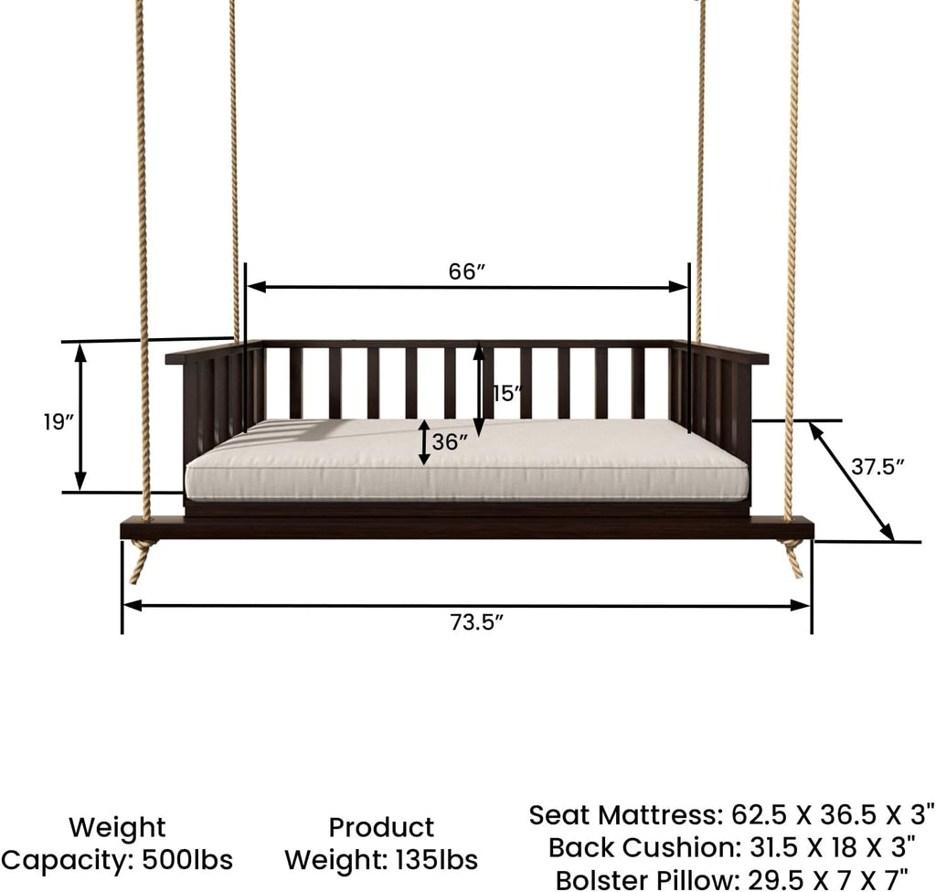 The Madison Steel Daybed Porch Swing with Included Outdoor Cushion Set