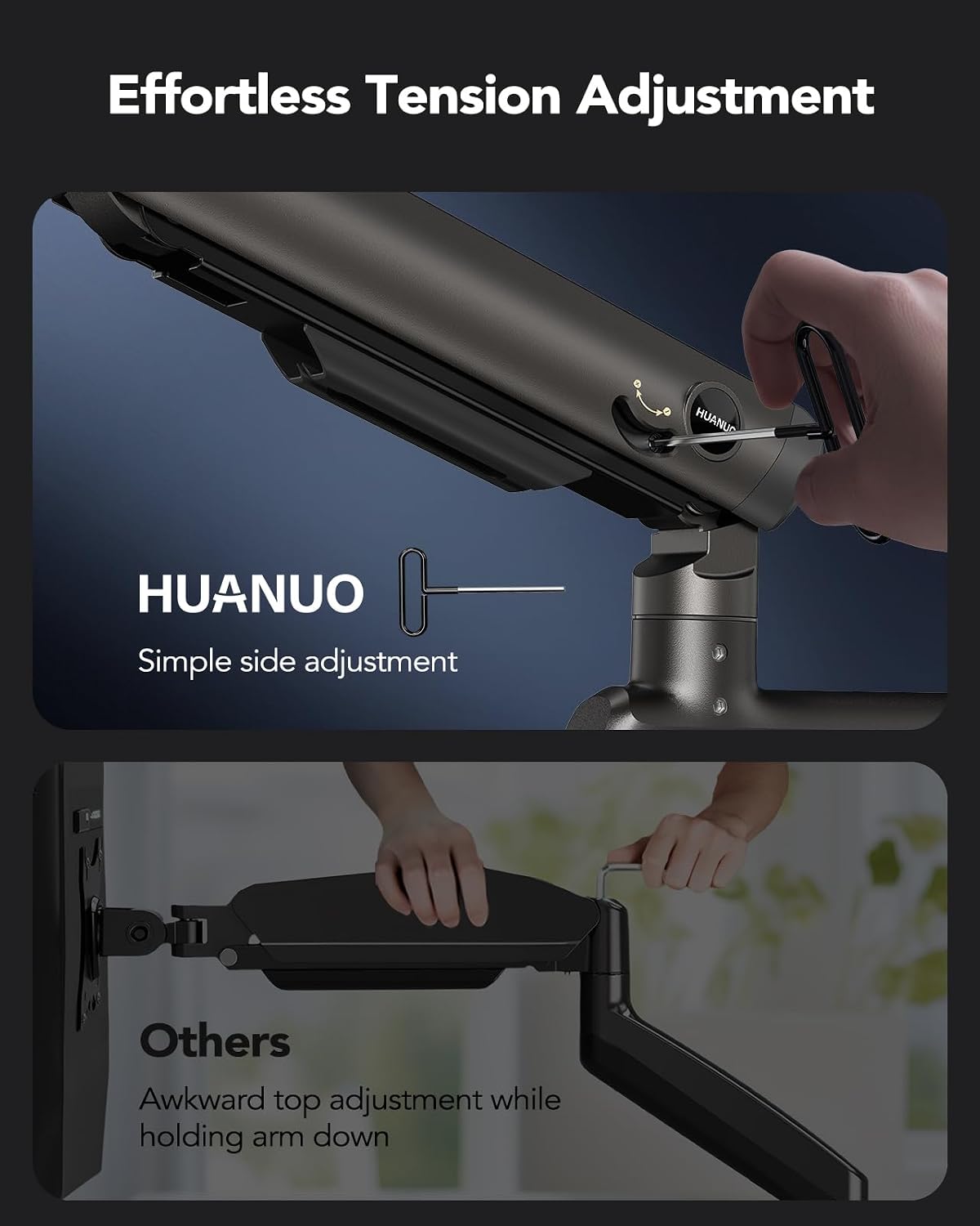 HUANUO RGB Heavy Duty Monitor Arm for Ultrawide Screens up to 57', Holds 44 lbs, Tall Ultrawide Monitor Stand with 29.1' Max Height, Fully Adjustable Single Computer Desk Mount, Max VESA 100x100mm