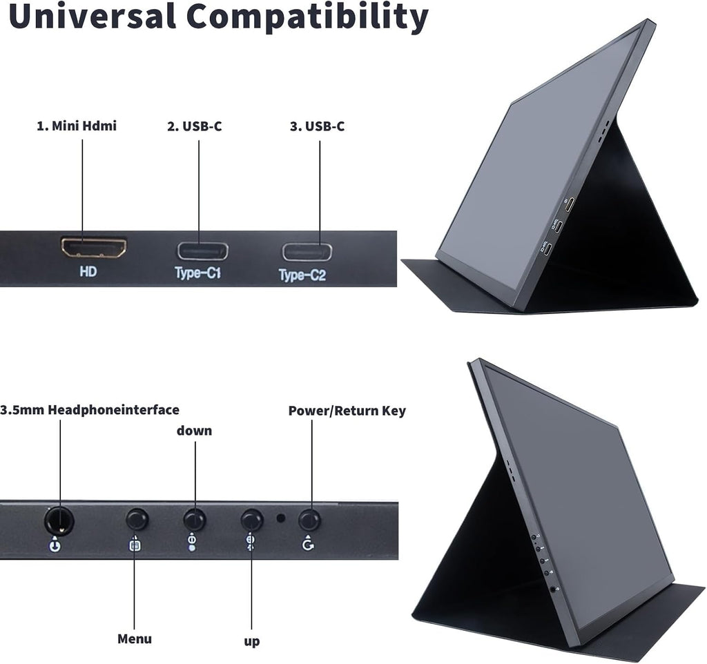 18.5 Inch Large Portable Monitor for Laptop, 120Hz IPS FHD 1080P USB-C HDMI Display with Sleeve Case VESA Mountable, 100% sRGB, Ultra-Slim Second Screen for PC/PS5/Switch – Built-in Speaker