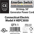 Connecticut Electric 50 Foot Generator Power Extension Cord, 30 Amp, 4 Prong, NEMA L14-30P (Male), NEMA L14-30R (Female)